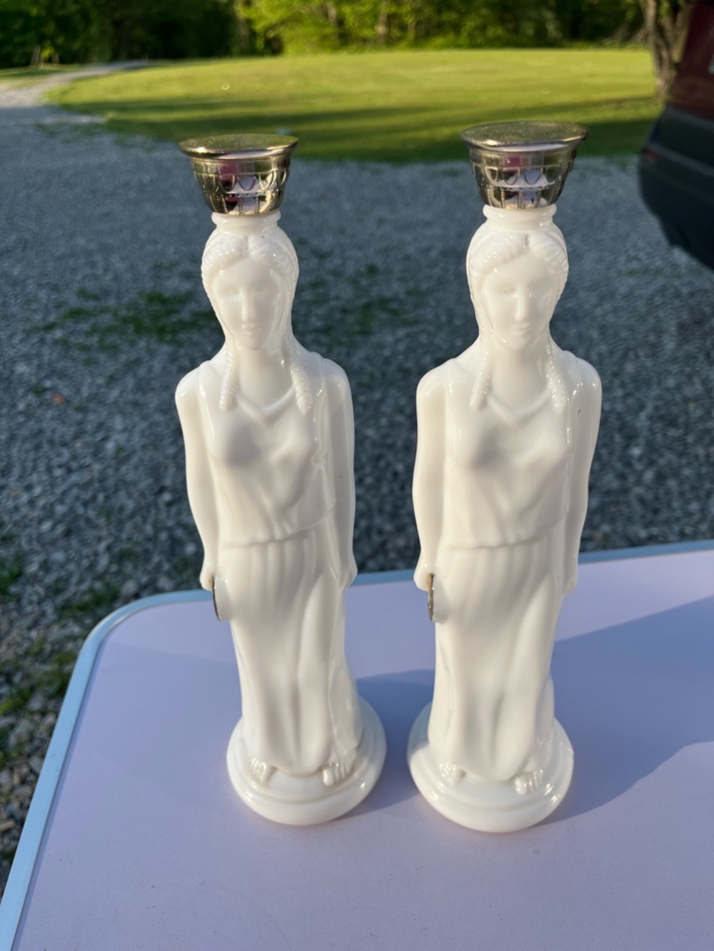 Vintage 1970s Avon Greek Lady Perfume Bottles Milk Glass